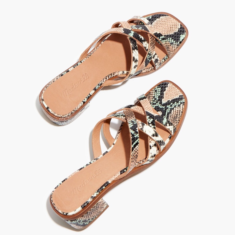 $138 MADEWELL “Melanie” Leather Block Heel Mule Strappy Sandal, Women’s 6.5